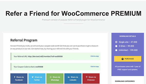 Plugin Refer a Friend for WooCommerce Pro