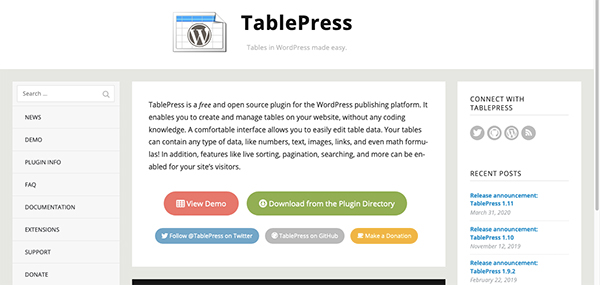 TablePress plugin