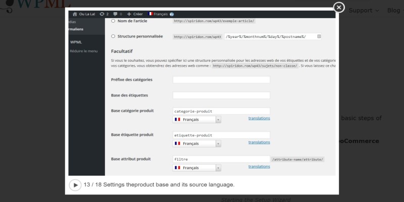 settings the product base and its source language