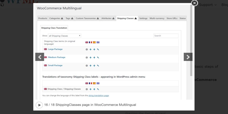shipping classes page in woocommerce multilingual