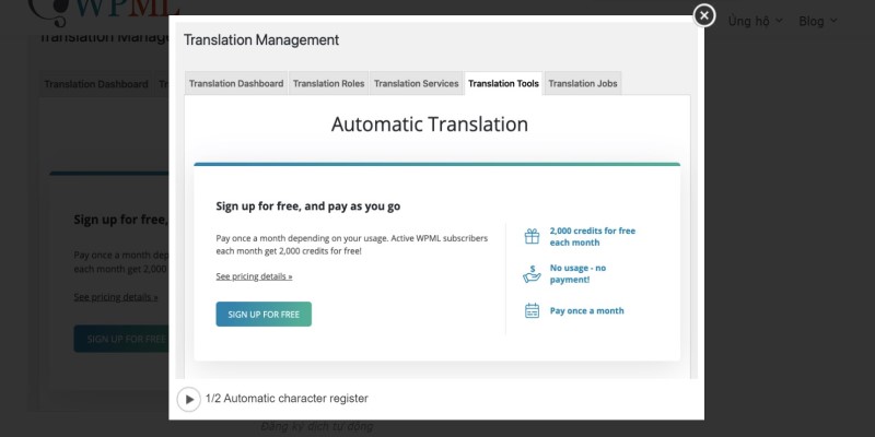 signing up for automatic translation