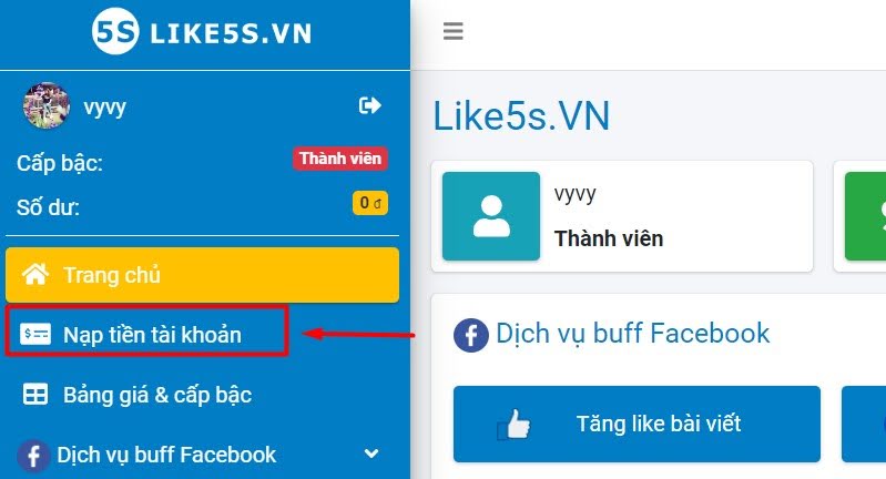 Hướng dẫn sử dụng dịch vụ tăng like facebook uy tín tại Like5s.VN bước 3-1