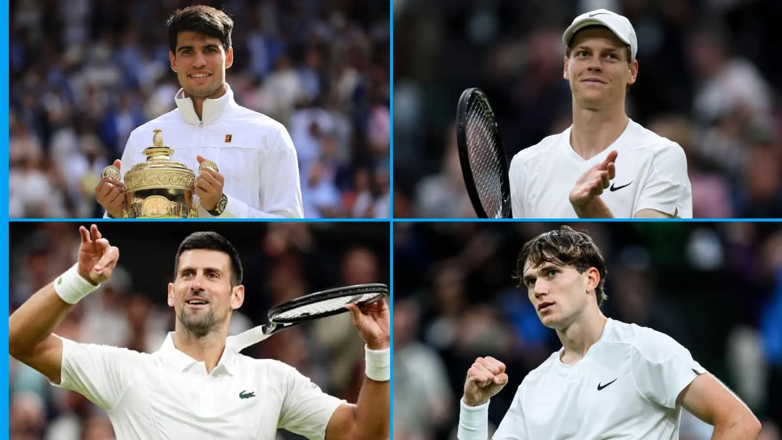 f1pq8h Carlos Alcaraz Jannik Sinner Novak Djokovic Jack Draper Wimbledon