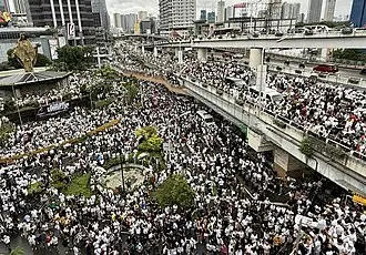 nfdieg Protestors filling the area around the EDSA Shrine in Quezon City during the Trillion Peso March demonstration
